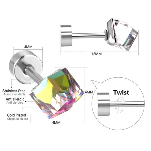 Luxusteel-Boucles D'oreilles À Tige En Cristal Coloré Pour Hommes Et Femmes, Paquet De Vis En Acier Inoxydable, Document Doré, Bijoux De Fête Bling, Cadeaux, 4mm