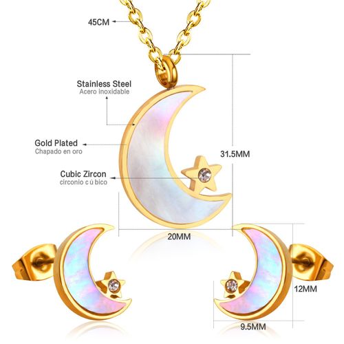 Luxusteel-Ensemble Collier Et Boucles D'oreilles En Coquillage Blanc Naturel Pour Femme, Élégant, Acier Inoxydable, Breloque Coeur, Blanc Ateur De Papillon, Lune, Bijoux