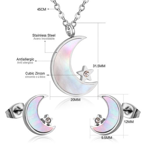 Luxusteel-Ensemble Collier Et Boucles D'oreilles En Coquillage Blanc Naturel Pour Femme, Élégant, Acier Inoxydable, Breloque Coeur, Blanc Ateur De Papillon, Lune, Bijoux