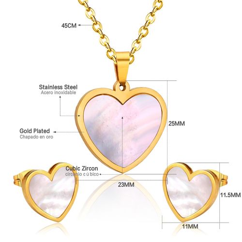 Luxusteel-Ensemble Collier Et Boucles D'oreilles En Coquillage Blanc Naturel Pour Femme, Élégant, Acier Inoxydable, Breloque Coeur, Blanc Ateur De Papillon, Lune, Bijoux