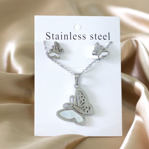 Luxusteel-Ensemble Collier Et Boucles D'oreilles En Coquillage Blanc Naturel Pour Femme, Élégant, Acier Inoxydable, Breloque Coeur, Blanc Ateur De Papillon, Lune, Bijoux
