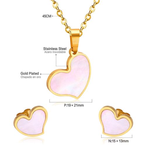 Luxusteel-Ensemble Collier Et Boucles D'oreilles En Coquillage Blanc Naturel Pour Femme, Élégant, Acier Inoxydable, Breloque Coeur, Blanc Ateur De Papillon, Lune, Bijoux