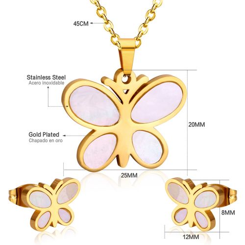 Luxusteel-Ensemble Collier Et Boucles D'oreilles En Coquillage Blanc Naturel Pour Femme, Élégant, Acier Inoxydable, Breloque Coeur, Blanc Ateur De Papillon, Lune, Bijoux