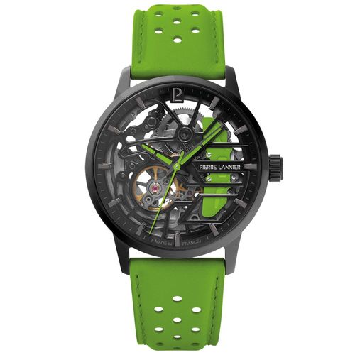 Montre Femme Paddock Noir Cadran Noir Bracelet Cuir Vert 20 Mm