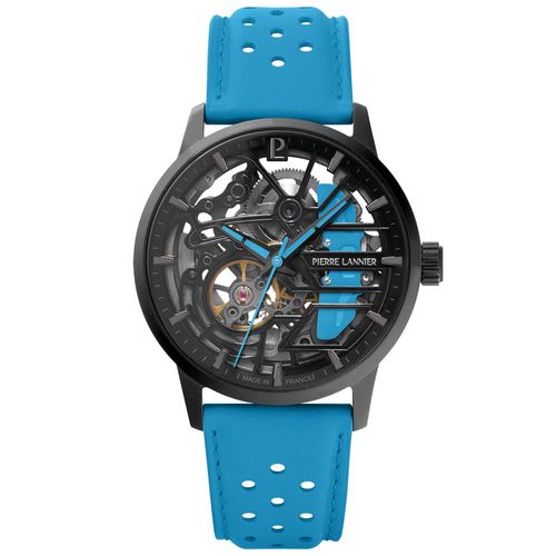 Montre Femme Paddock Noir Cadran Noir Bracelet Cuir Bleu 20 Mm