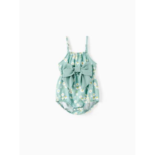 Bébé Fille Sweet Floral Print Bowknot Combi-Short