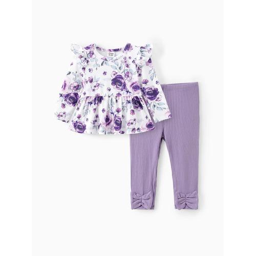 Vêtements De Bébé Fille 2pcs Sweet Big Flower Flutter Sleeve Set