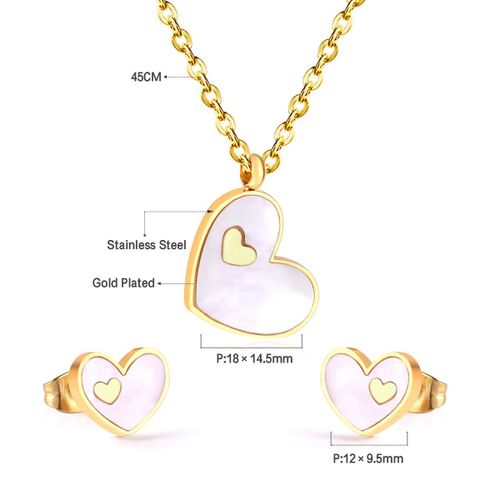 Luxusteel-Ensemble Collier Et Boucles D'oreilles En Coquillage Blanc Naturel Pour Femme, Élégant, Acier Inoxydable, Breloque Coeur, Blanc Ateur De Papillon, Lune, Bijoux