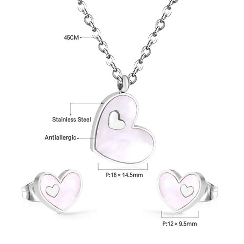 Luxusteel-Ensemble Collier Et Boucles D'oreilles En Coquillage Blanc Naturel Pour Femme, Élégant, Acier Inoxydable, Breloque Coeur, Blanc Ateur De Papillon, Lune, Bijoux