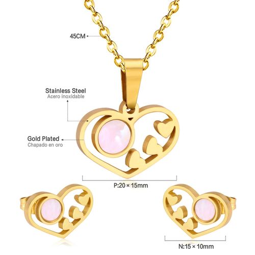 Luxusteel-Ensemble Collier Et Boucles D'oreilles En Coquillage Blanc Naturel Pour Femme, Élégant, Acier Inoxydable, Breloque Coeur, Blanc Ateur De Papillon, Lune, Bijoux
