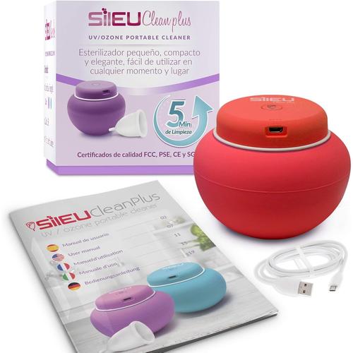 Clean Plus Stérilisateur Électrique Rechargeable Usb Compact Pour Verres Menstruels-Lampe À Quartz Uv Et Ozone-Rouge