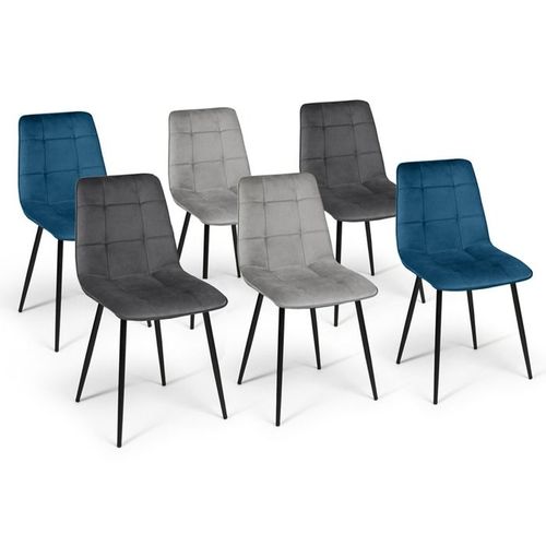 Lot De 6 Chaises Mila En Velours Mix Color Bleu X2, Gris Foncé X2, Gris Clair X2 - Idmarket