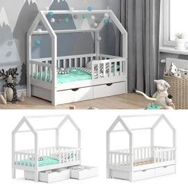 Vitalispa Lit Enfant Wiki, Lit Cabane, Lit Aire De Jeux, 70 X 140, Sommier À Lattes Inclus, 2 Tiroirs, Blanc
