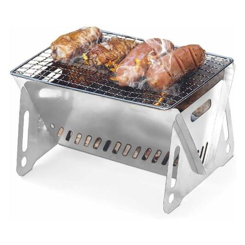 Mini barbecue pliable et mobile - Surface de cuisson : environ 16 cm x 21 cm - Portable - Barbecue au charbon de bois pour 1 à 2 personnes (plié environ 33 cm x 21 cm)