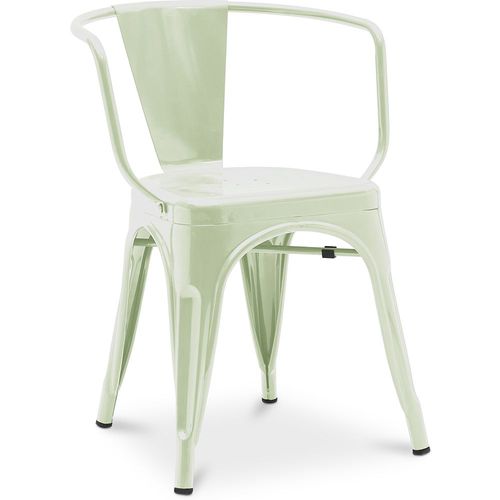 Chaise De Salle À Manger Avec Accoudoir Bistrot Metalix Design Industriel En Métal - Nouvelle Édition Vert Pâle
