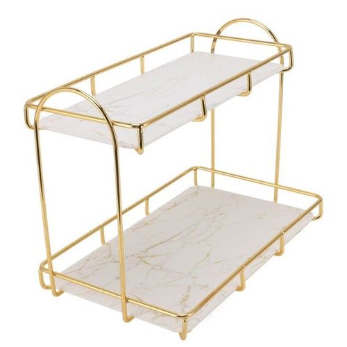 Support de comptoir de salle de bain en métal doré - Étagère de rangement élégante pour organiser les essentiels