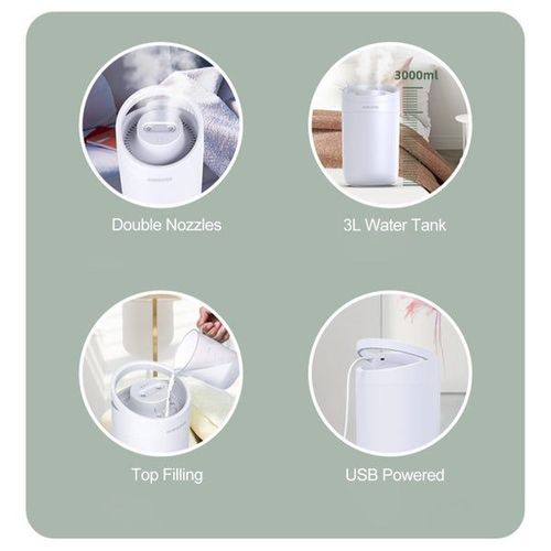 Humidificateur et diffuseur silencieux à remplissage par le haut de 3 L avec double brume