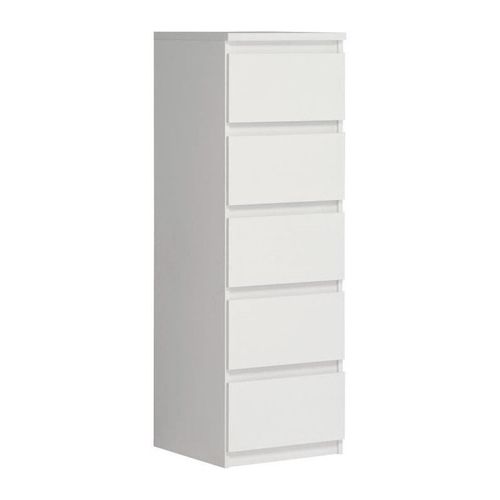 Cstore Commode Chelsea 5 Tiroirs - L 41,8 X P 42,2 X H 128,1 Cm- Décor Blanc Mat