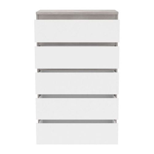 Cstore Commode Chelsea 5 Tiroirs - L 77,2 X P 42,2 X H 128,1 - Décor Optique Béton Clair Kilox Et Blanc Mat