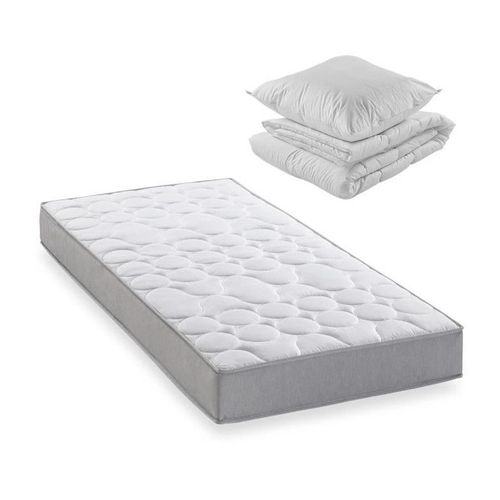 Pack matelas 90x190 cm + couette + oreiller - 330 Ressorts ensachés - 5 zones de confort - 19 cm - Ferme - DEKO DREAM Springmax
