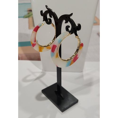 Boucles D'oreilles Anneaux Creoles Marbrees Multicolore !