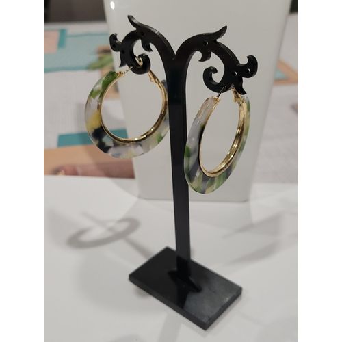 Boucles D'oreilles Anneaux Creoles Marbrees Vert !