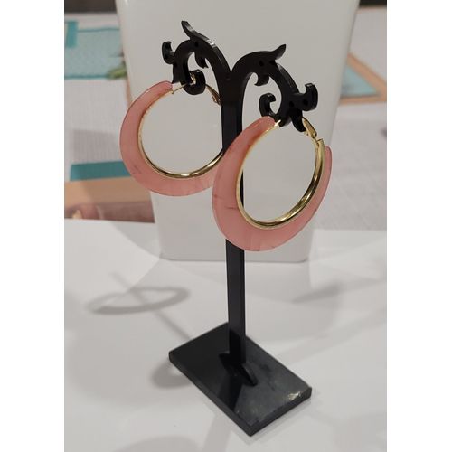 Boucles D'oreilles Anneaux Creoles Marbrees Rose !
