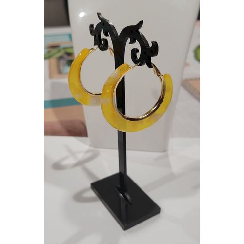 Boucles D'oreilles Anneaux Creoles Marbrees Jaune !