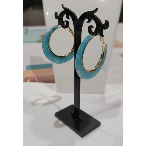 Boucles D'oreilles Anneaux Creoles Marbrees Bleu !