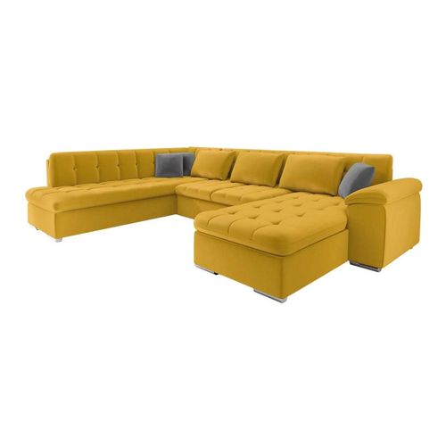 Canapé D'angle Comfivo 114, Jaune, Fonction De Couchage, 348x205x76cm