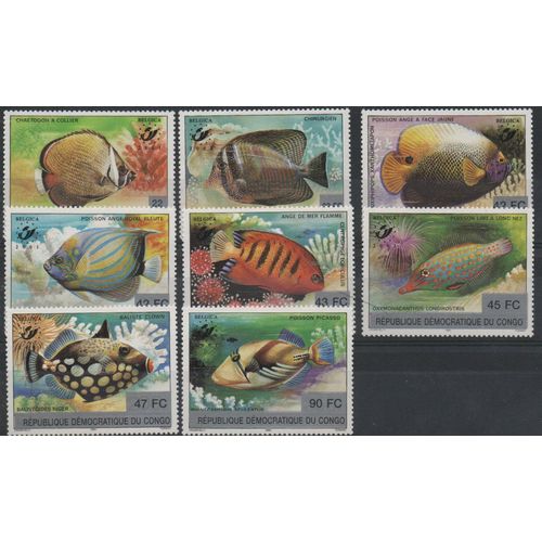 Congo-Kinshasa Timbres Poissons , Surchargés 2001