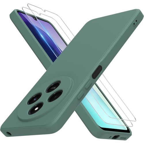 Coque Pour Xiaomi Redmi 14c+ 2 Verre Trempé , Coque Silicone Liquide Intérieur Microfibre Vert Fonce - Hqselection®