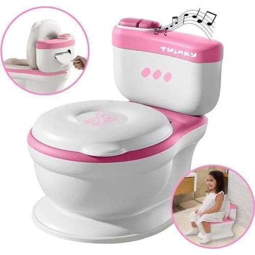 Twinky® Pot de toilette Bébé 3-en-1 - Avec musique & bouton de chasse - Pour enfant & bébé - Couvercle, porte-rouleau WC, réducteur