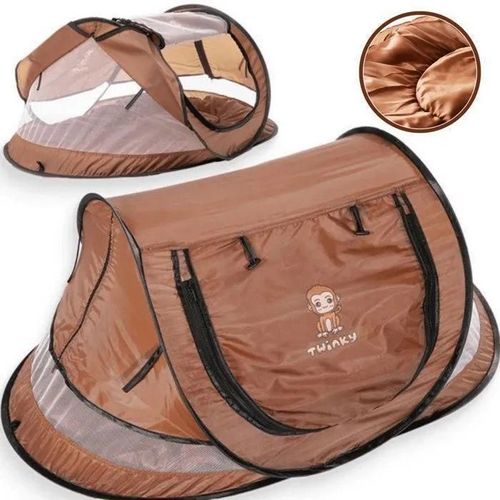 Twinky Lit Nomande D'enfant Avec Matelas 107x65x45 Cm - Tente Et Lit De Voyage Pop-Up - Marron