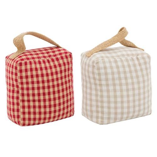 Lot de 2 cale-portes en coton vichy ¿ Poignée en jute et stabilité parfaite