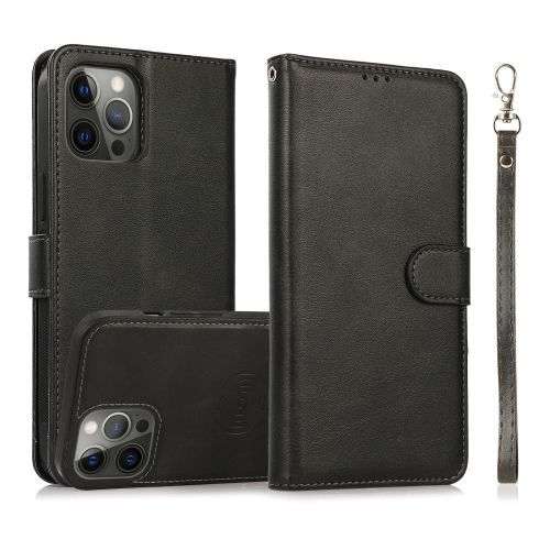 Coque Arrière Magnétique Détachable En Cuir Veau 2 En 1 Pour Iphone 16 Pro Max - Noir