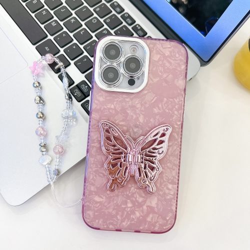 Coque Iphone 16 Pro Max Avec Film Lentille Glitter Et Bracelet Papillon (Motif Rose)