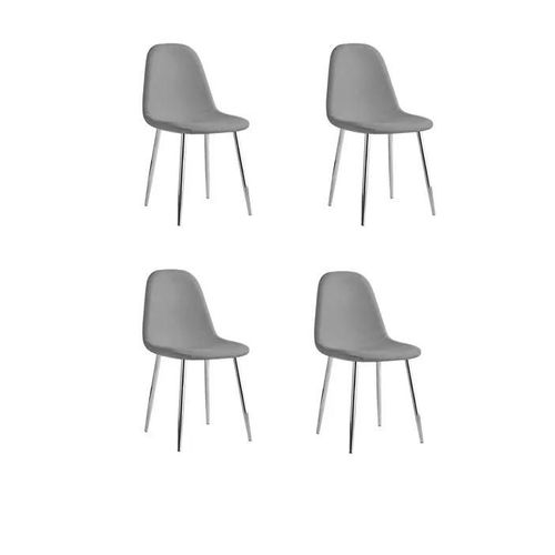 Lot De 4 Chaises Scandinaves En Velours Et Pieds Métallique Argent- Gris