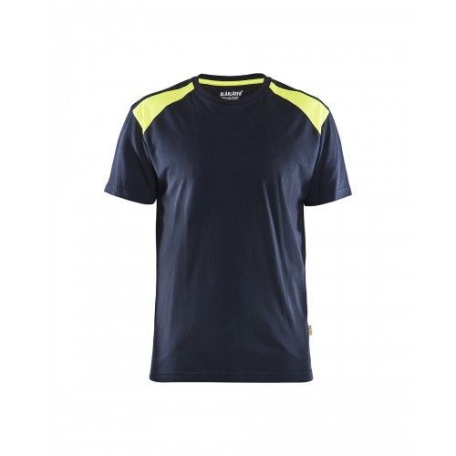 T-shirt de travail bicolore 100% coton 3379 - bleu foncé et jaune fluo - XXXL BLAKLADER