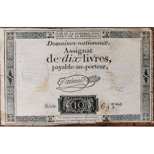 Assignat 10 Livres - 24 Octobre 1792 - Série 643 - Filigrane Royal