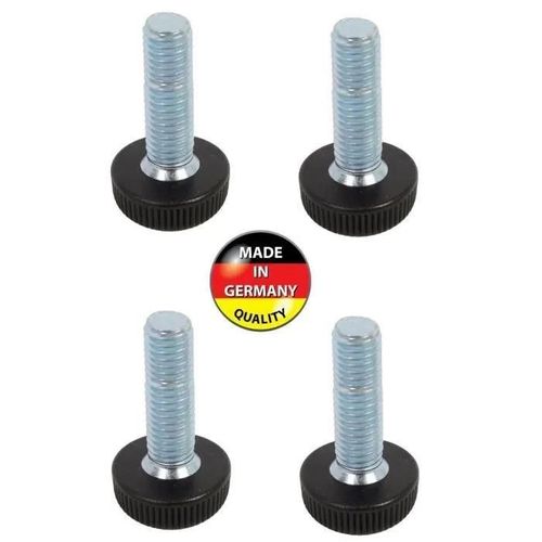 4x Vis Pied De Meuble M10 X 16 Moleté Molette Embout Pied Tube Réglage Réglable Établi Bureau Table Tête Plastique Tige Acier
