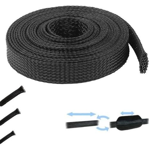 GAINE TRESSÉE EXPANSIBLE au mètre diamètre 3mm (de 3 à 6mm) EXTENSIBLE NOIR POLYESTER FAISCEAU ELECTRIQUE AUTO MOTO SCOOTER VOITURE