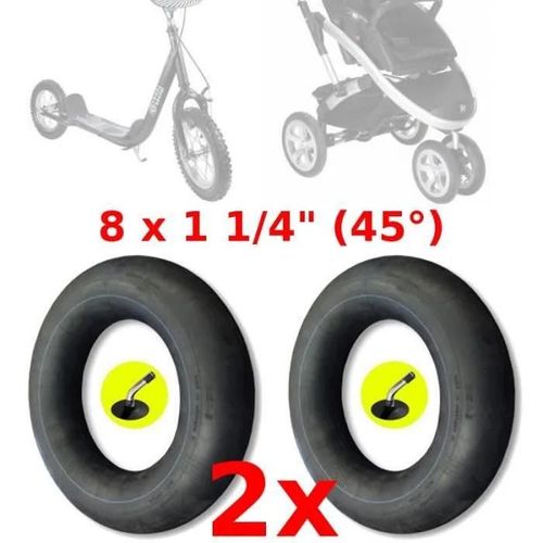 2x Chambre A Air 8 X 1 1/4" Poussette Trottinette Vélo Enfant Valve Coudée 45