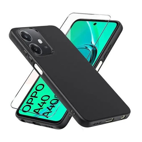 Coque Pour Oppo A40 4g Et A60 5g - Housse Etui Silicone Gel Fine + Verre Trempe - Noir