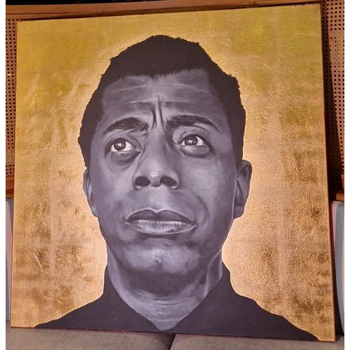 Une Peinture Originale De James Baldwin Par Artiste Stéphane Martin (M480875). Le Titre De L'oeuvre Est James B. Le Technique Et Matérieux Sont Acrylique Et Feuille D'or. 100cmx100cm.
