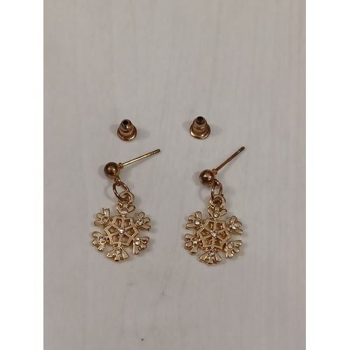 Boucles D'oreilles, Métal Doré,Flocons Avec Strass