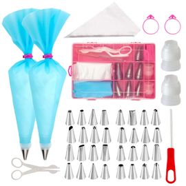 Intirilife Set De 52 Douilles Avec Boîte De Rangement - 19.5 X 14 X 3.5 Cm - Réutilisable Poches À Douille En Acier Inoxydable En Silicone Et Plastique Accessoires