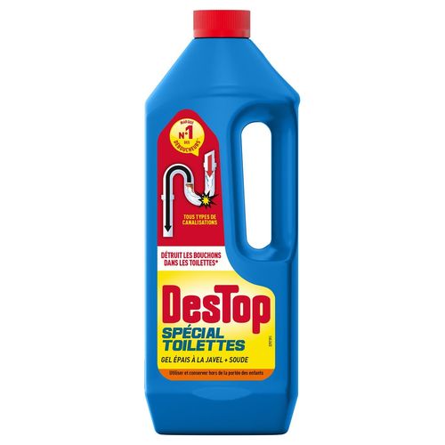 DESTOP Gel Déboucheur spécial toilettes - détruit les bouchons des WC - avec javel - 1L
