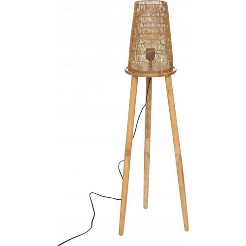 Lampadaire Trépied En Bois Et Abat-Jour Corde H 127 Cm