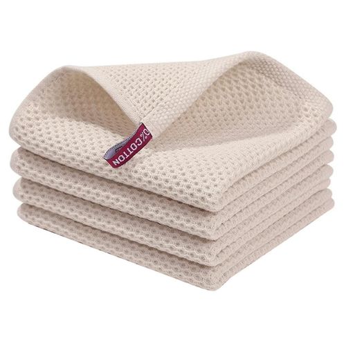 100% Coton Gaufré Armure Torchons De Cuisine, Linges À Vaisselle Absorbants Ultra Doux À Séchage Rapide Blanc Crème